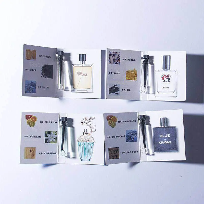 Picture of Fancy printed high-grade fragrance sample cards for glass vial packaging Pocket Perfume For Man & Woman  mini perfume -2ml