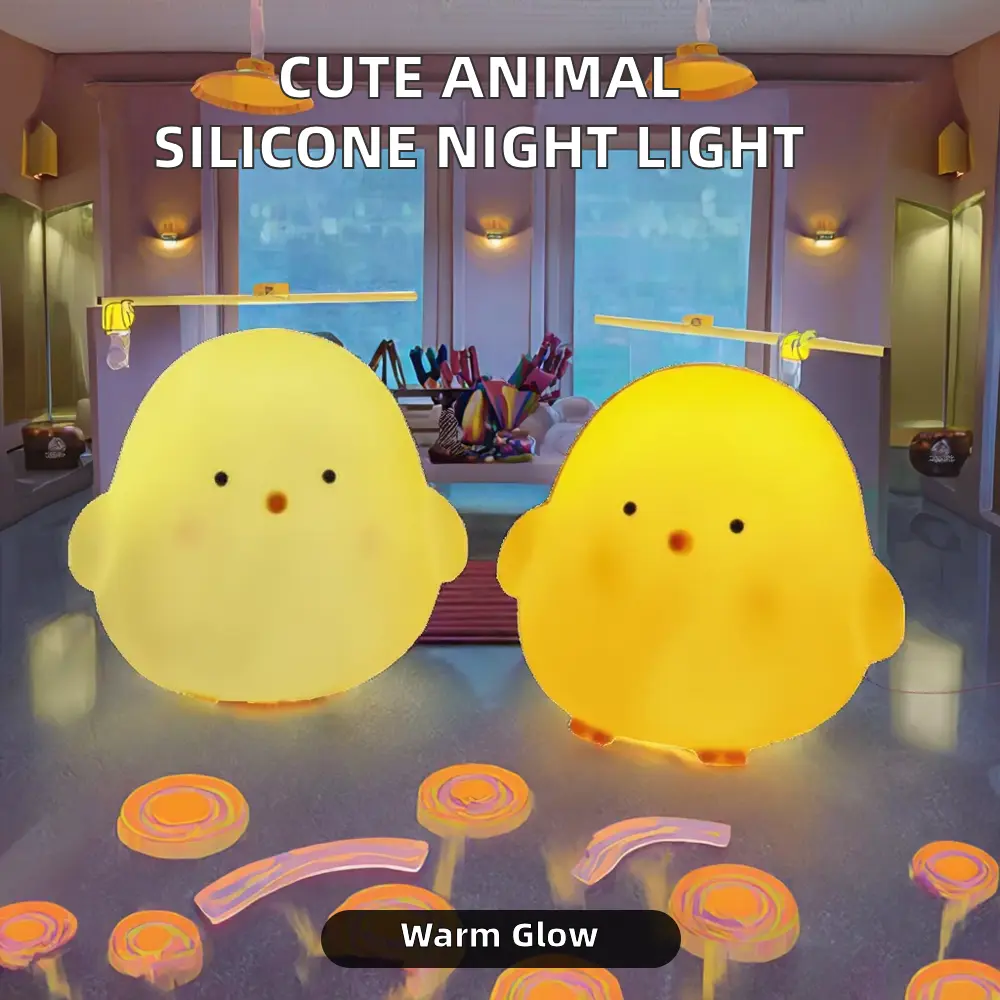 Picture of Modern Kids LED Night Light Cute Silicone Chicken Lamp Soft Mini Animal Lamps for Bedroom