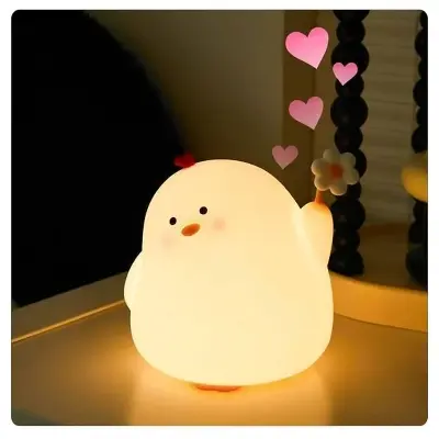 Picture of Modern Kids LED Night Light Cute Silicone Chicken Lamp Soft Mini Animal Lamps for Bedroom