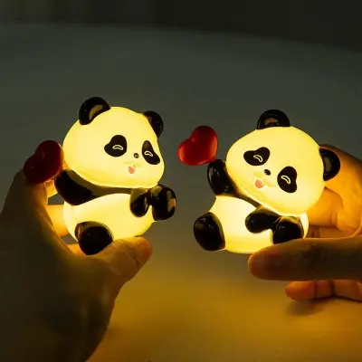 Picture of Cute Heart Panda Night Light Lamp – Yellow LED Decorative Lamp for Kids, Girls, Boys, Teens, Bedroom Room Decor