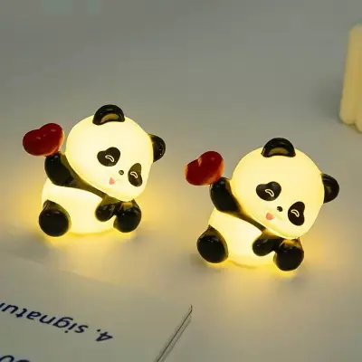 Picture of Cute Heart Panda Night Light Lamp – Yellow LED Decorative Lamp for Kids, Girls, Boys, Teens, Bedroom Room Decor