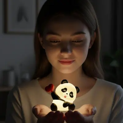 Picture of Cute Heart Panda Night Light Lamp – Yellow LED Decorative Lamp for Kids, Girls, Boys, Teens, Bedroom Room Decor