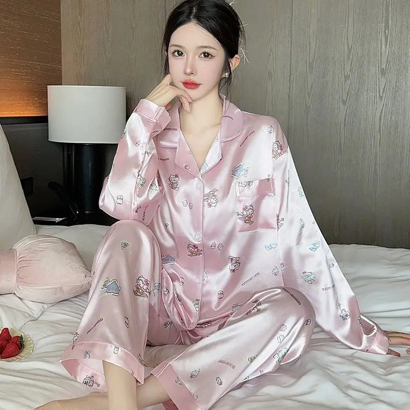 Picture of Fashion Sweet Cute Cartoon Printing Long-sleeved Long Pants Pajamas Spring and Fall Home Wear Can Be Worn Outside Suit