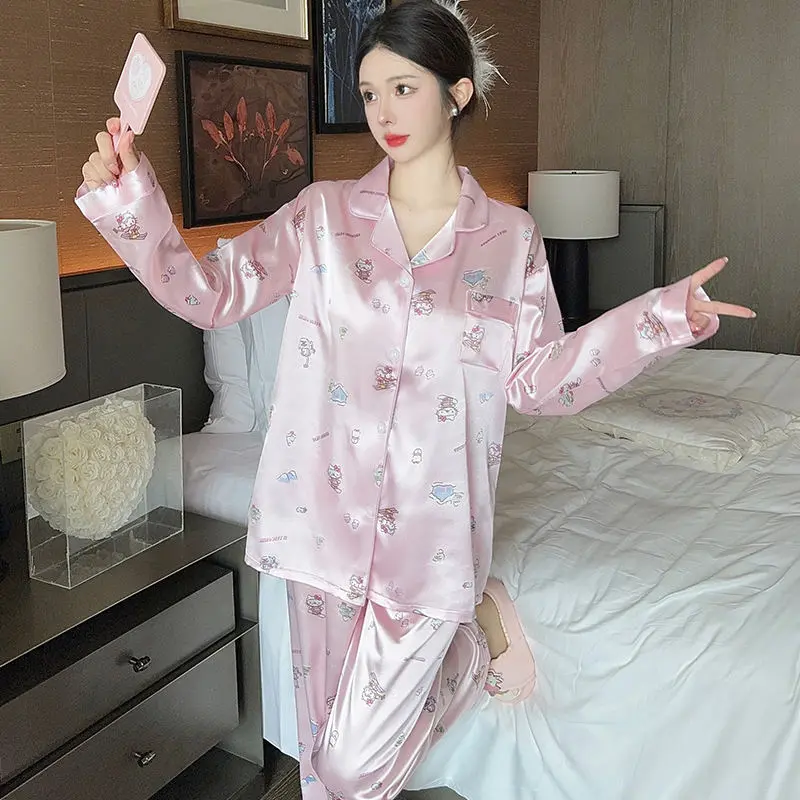 Picture of Fashion Sweet Cute Cartoon Printing Long-sleeved Long Pants Pajamas Spring and Fall Home Wear Can Be Worn Outside Suit