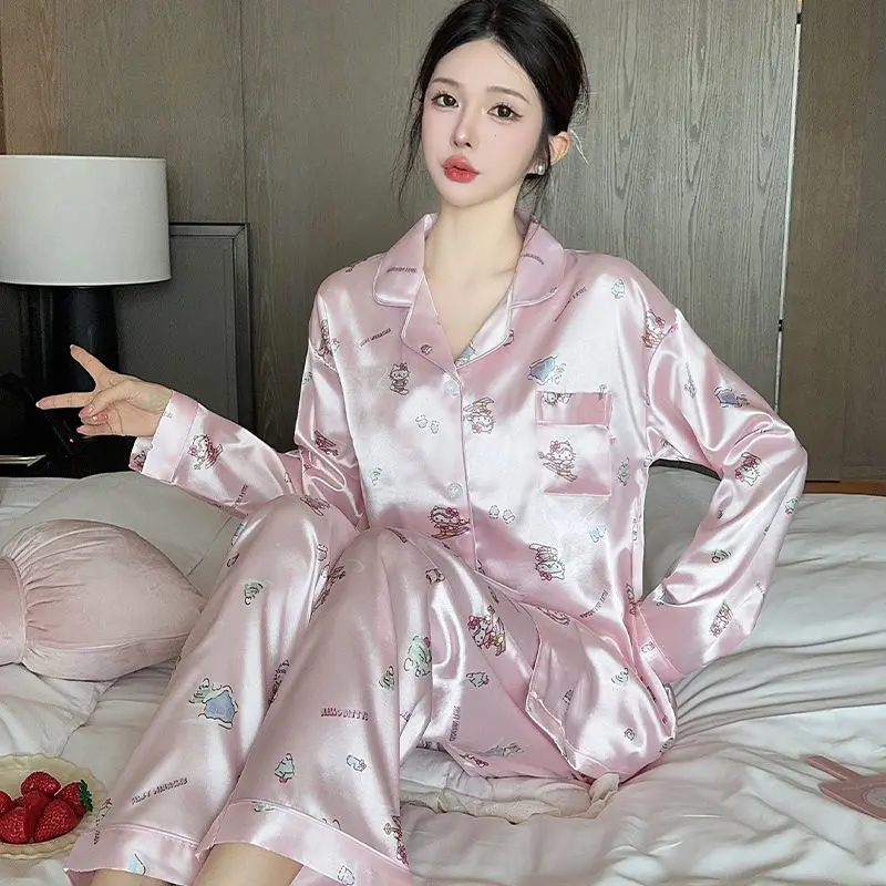 Picture of Fashion Sweet Cute Cartoon Printing Long-sleeved Long Pants Pajamas Spring and Fall Home Wear Can Be Worn Outside Suit