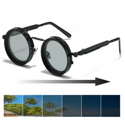 Picture of Round Polarized Sunglasses with Built-In ND Filter UV400 Lens Adjustable Brightness and Light Weight for Outdoor Activities