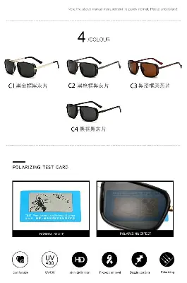 Picture of Punk Double Bridge Sunglasses Square Metal Black Lens Women Men Polarized Sunglasses