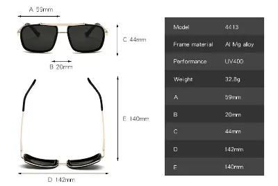 Picture of Punk Double Bridge Sunglasses Square Metal Black Lens Women Men Polarized Sunglasses