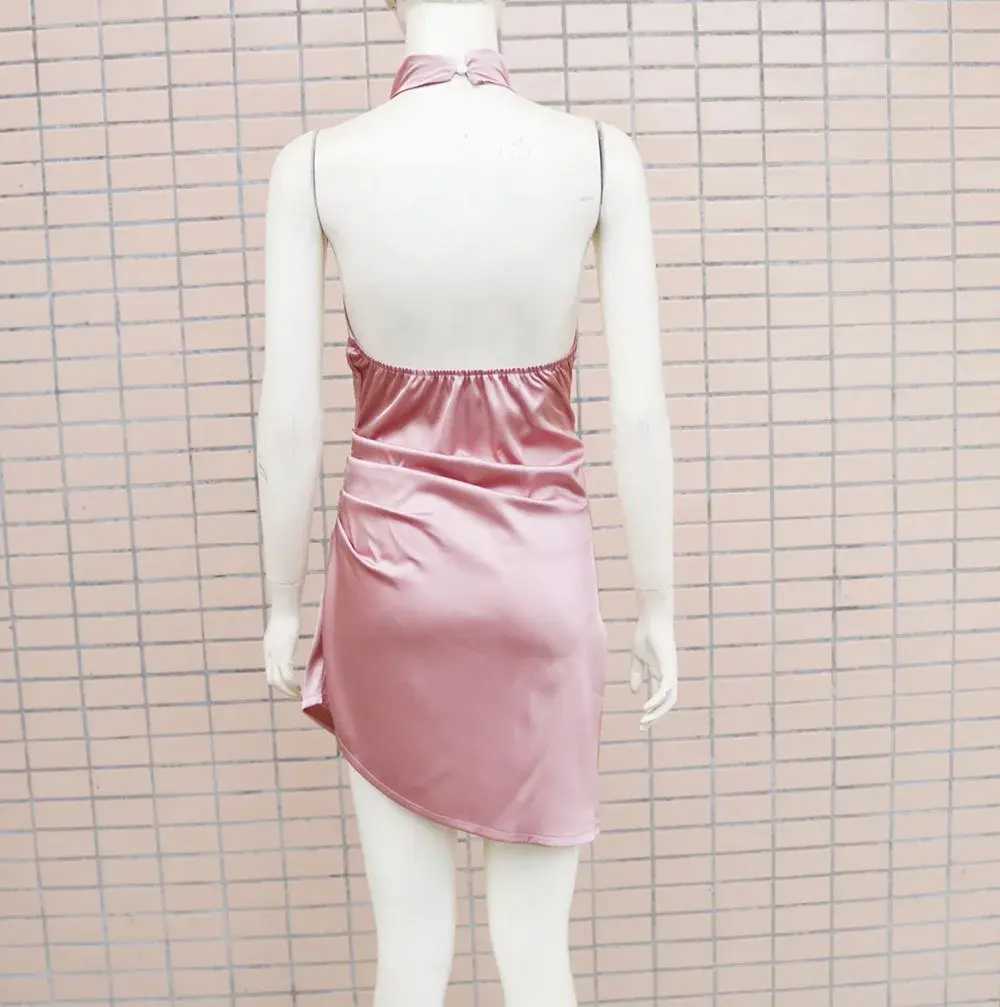 Picture of Women's Fashion Halter Open Back Irregular Se-xy Dress Temperament Commuting Woman Sleeveless Backless Elegant Dresses