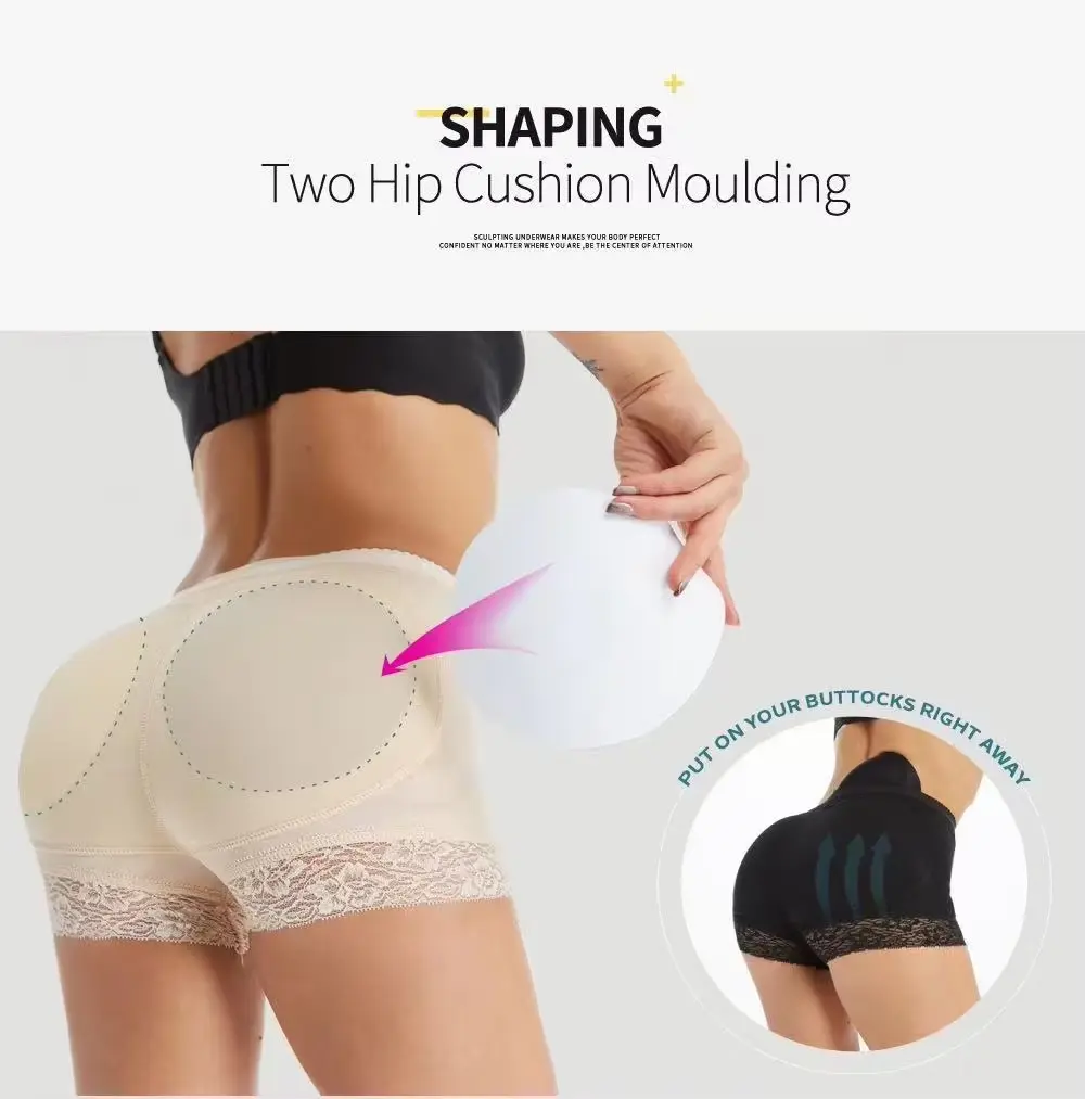 Picture of Women's Underwear Buttock Body Shaper Padded Breathable Vintage Mid Waist Tummy Control Butt-lifting Hiking Shorts Padded Panties