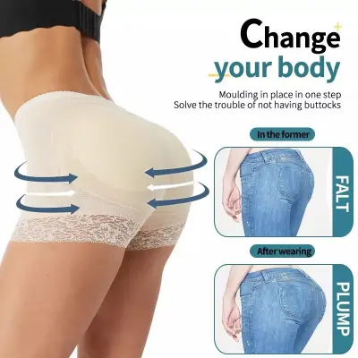 Picture of Women's Underwear Buttock Body Shaper Padded Breathable Vintage Mid Waist Tummy Control Butt-lifting Hiking Shorts Padded Panties