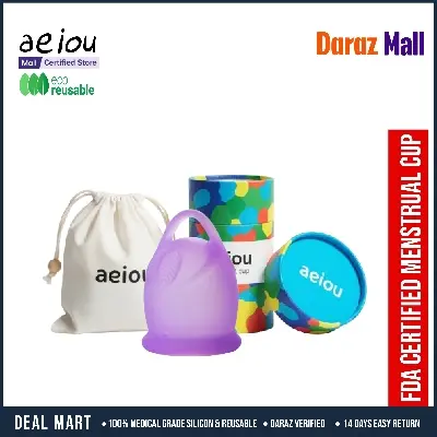 Picture of AEIOU 100% Platinum Grade Silicone CE Approved Women Reusable Menstrual Cup for Women | Green | Purple | Pink | Small Size | Large Size | Pad