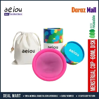 Picture of AEIOU 100% Platinum Grade Medical Silicon Reusable Menstrual Cup Medical Production Line Case  for Women | Size Disc  | Purple | 60 ML | Large Size | Pad