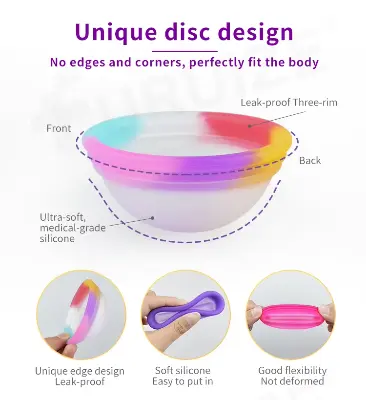 Picture of AEIOU 100% Platinum Grade Medical Silicon Reusable Menstrual Cup Medical Production Line Case  for Women | Size Disc  | Purple | 60 ML | Large Size | Pad