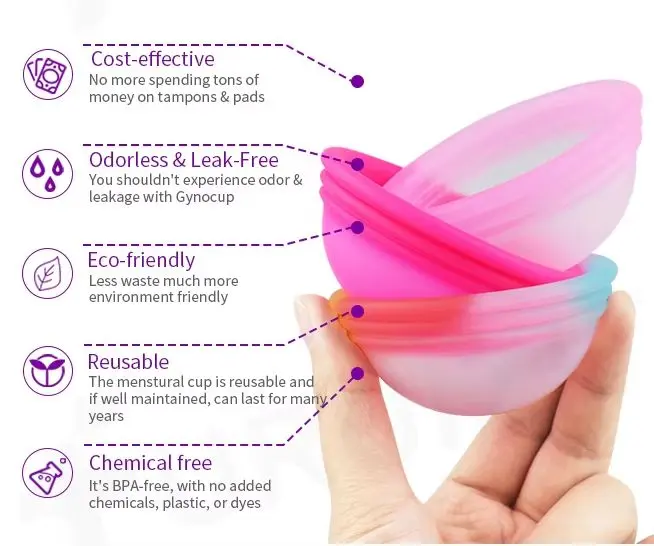 Picture of AEIOU 100% Platinum Grade Medical Silicon Reusable Menstrual Cup Medical Production Line Case  for Women | Size Disc  | Purple | 60 ML | Large Size | Pad