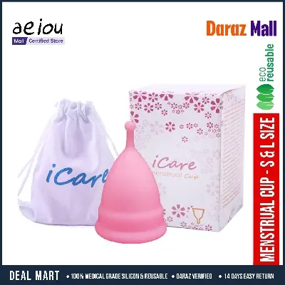 Picture of iCare Collapsible 100% Medical Silicone Foldable Reusable Organic Menstrual Cup for Women | Pink | 12 ML | 30 ML | Small Size | Large Size | Pad