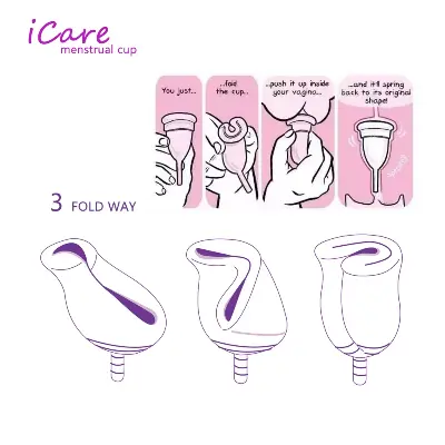 Picture of iCare Collapsible 100% Medical Silicone Foldable Reusable Organic Menstrual Cup for Women | Pink | 12 ML | 30 ML | Small Size | Large Size | Pad