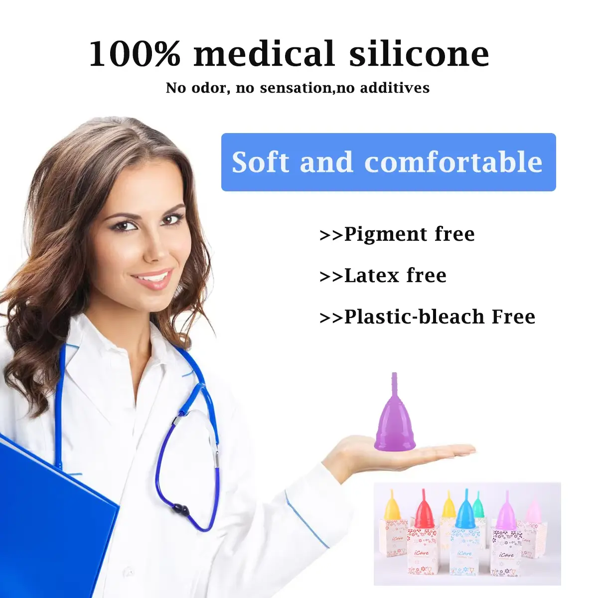 Picture of iCare Collapsible 100% Medical Silicone Foldable Reusable Organic Menstrual Cup for Women | Pink | 12 ML | 30 ML | Small Size | Large Size | Pad