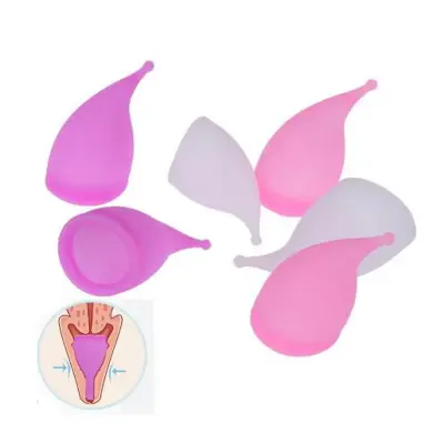Picture of AEIOU Eco Friendly Feminine Sterilising Period Cup Female Hygiene Women Organic Menstrual Cups with Tube Box for Women | Purple | Large Size | Small Size | Pad