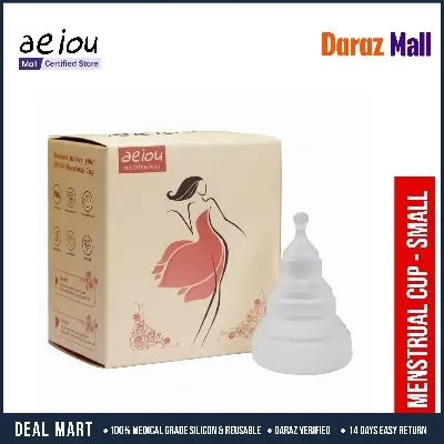 Picture of AEIOU Hypoallergenic Certified Medical Grade Reusable Menstrual Cup for Women | Clear | Blue | Small Size | Pad
