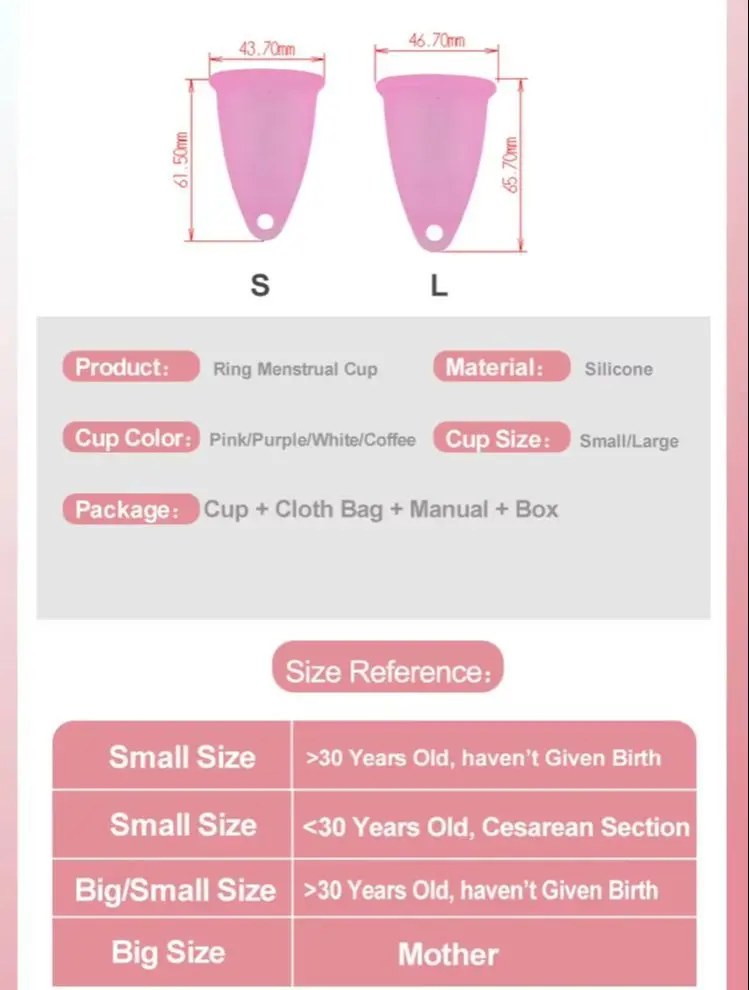 Picture of AEIOU Eco Friendly Feminine Sterilising Period Cup  Female Hygiene Women Organic Menstrual Cups for Women | Large Size | Small Size | Pad