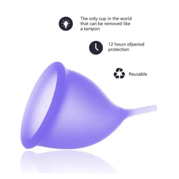 Picture of AEIOU Hypoallergenic Certified Medical Grade Reusable Menstrual Cup and Sterilizer Box | Purple | Large Size | Small Size | Pad