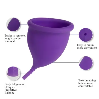 Picture of AEIOU Hypoallergenic Certified Medical Grade Reusable Menstrual Cup and Sterilizer Box | Purple | Large Size | Small Size | Pad