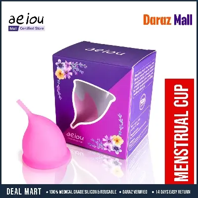 Picture of AEIOU Hypoallergenic Certified Medical Grade Reusable Menstrual Cup for Women  | Pink | Large Size | Small Size | Pad