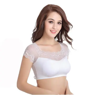 Picture of Women Lady Wireless Yoga Anti-expose Conservative Lace Sports Bra Versatile With Bra Pads Tops Vest Bra