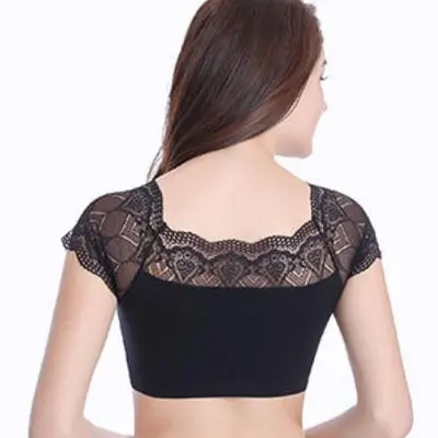 Picture of Women Lady Wireless Yoga Anti-expose Conservative Lace Sports Bra Versatile With Bra Pads Tops Vest Bra