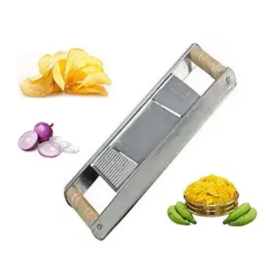Picture of  Dual Blade Stainless Steel Vegetable Slicer 2 In 1 Cutter ,2-in-1 Vegetable Cutter with Wooden Handle , Stainless Steel Multi-Function Vegetable Slicer for Slicing & Julienne , Manual Kitchen Vegetable Cutter with Wood Grip