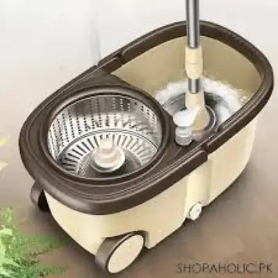 Picture of 2 Wheel Spin Mop – Dual Wheel Bucket, 360° Rotating Stainless Steel Basket, Easy Floor Cleaning System