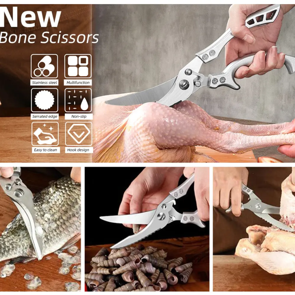 Picture of Powerful Chicken Bone Scissors Stainless Steel Portable Chicken Duck Fish Cutter For Kitchen Accessories