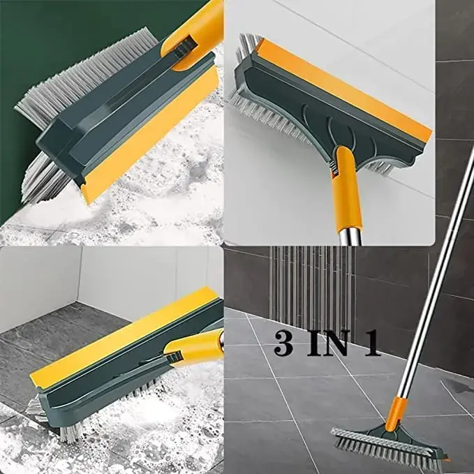 Picture of 3 in 1 Tiles cleaning brush with long handle and wipers,180° rotating for bathroom floor cleaning