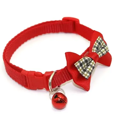 Picture of Pet Dog Cat Collar Adjustable Dot Prints Doggy Bow Tie With Bell Fashion Pets Necktie Collars Bells and Charms pet supplies 1pcs 1 kg (Red, Pink)
