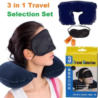 Picture of Travel Selection 3 in 1 with Comfort Neck Pillow Sleeping Eye Mask & Travel Earplug Set (Darun Online Shop) (Multicolor)