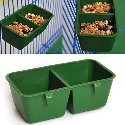 Picture of 2pc 2 in 1 Parrot Food Water Bowl Dual Feeding Cup Plastic Bird Pigeons Cage Water Food Feeder Bird Parrot Pet Aviary Water Bowl