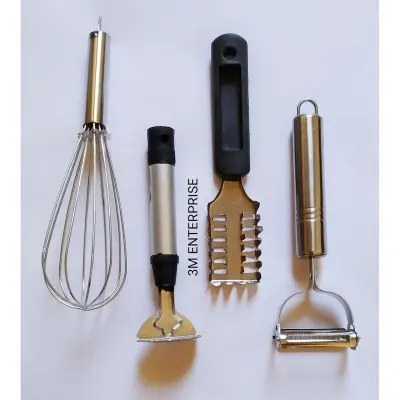 Picture of 4 Items Kitchen Combo Set_Pack Includes Egg Bitter, Coconut Scraper, Fish Scraper, Vegetable Scraper (Silver)