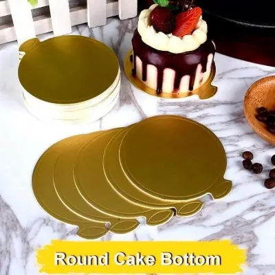 Picture of [4 psc] /Set Gold Mousse Mat Bottom Foam Cake Base Boards Paper Board Round Dessert Tray Christmas Cake Decoration Tools (Gold)