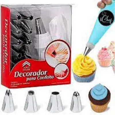 Picture of Decorcrafts??? 12 Piece Cake Decorating Set Frosting Icing Piping Bag Tips with Steel Nozzles. Reusable & Washable (Multicolor)