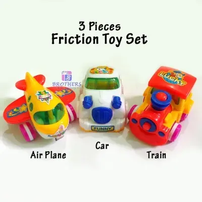 Picture of 3 Piece Push and Go Friction Toy Car-Set of Air Plane, Car, Train (Multicolor)
