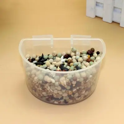 Picture of 5pcs/lot Parrot Bird Feeder Flat Bottom Feeding Cup Hanging Drink Food Bowl Birds Supplies