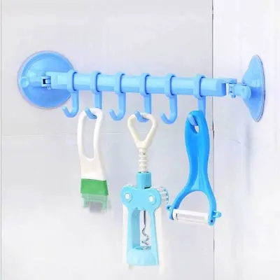 Picture of 1 Pic Adjustable Hooks Towel Rack Suction Cup Kitchen Hanger Organizer Bath Clothes Shelves Wall Hook Holder Home Storage Racks (Multicolor)