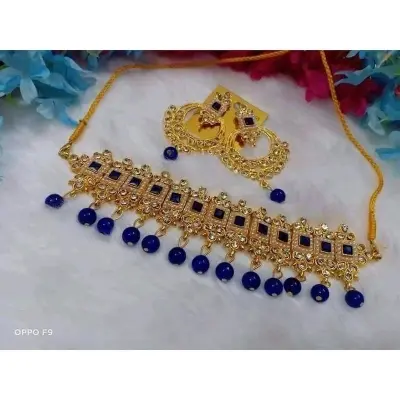 Picture of Stone choker Necklace set /choker set /jewellery set for women (Blue)
