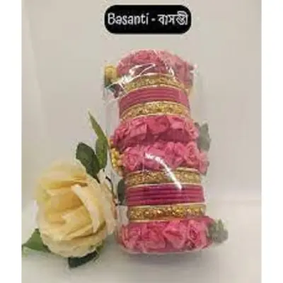Picture of Flower Bangles for bridal set, churi for girls (1set)2.4 (Pink)