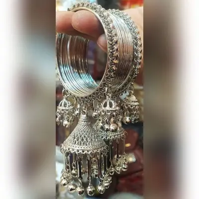Picture of silver colour jumka 1 set bangles for womens2.4 (Silver)