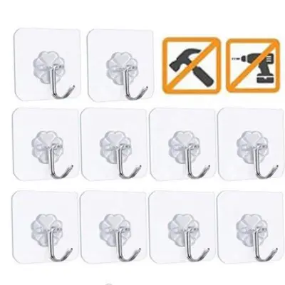 Picture of Strong Self Adhesive Hook Wall Door Sticky Hanger Holder for Kitchen, Bathroom, Key Cloth Hanger-12-Pcs (Antique White)