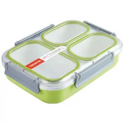 Picture of Tuelip Plastic Grid Lunch Box With 3 in 1 Slots Leak Proof Durable Green (1.35 LTR) 3 Containers Lunch Box (1350 m (Multicolor)