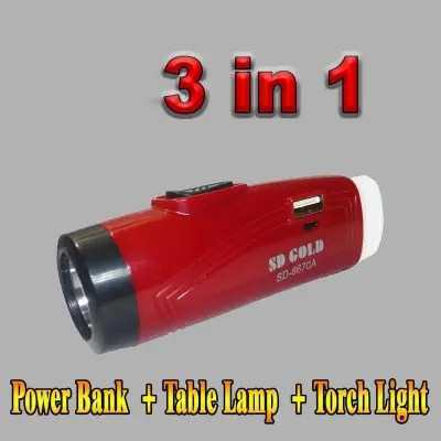 Picture of Rechargeable Led Torch Light with Power Bank Facilities Powerful Flashlight Durable high brightness for Reading Room Hand lamp electrical works use 18650 Battery (Red)