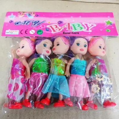 Picture of Barbie Doll 5 Piece Set For girls Mini Dolls For Daily Use Toys-Multicolor